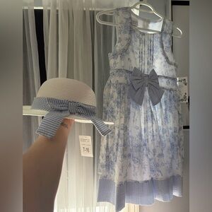 Blue/white  Floral Iris & ivy Kids Dress with Hat